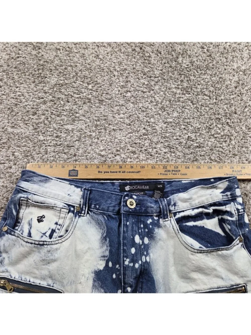 Rocawear Denim Shorts Mens 36 Acid Wash Pockets Distressed Dark Wash